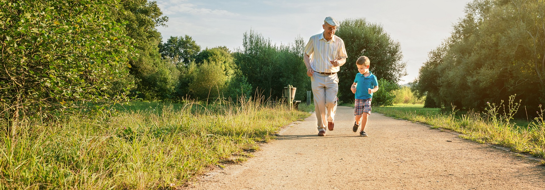 Man and grandson running